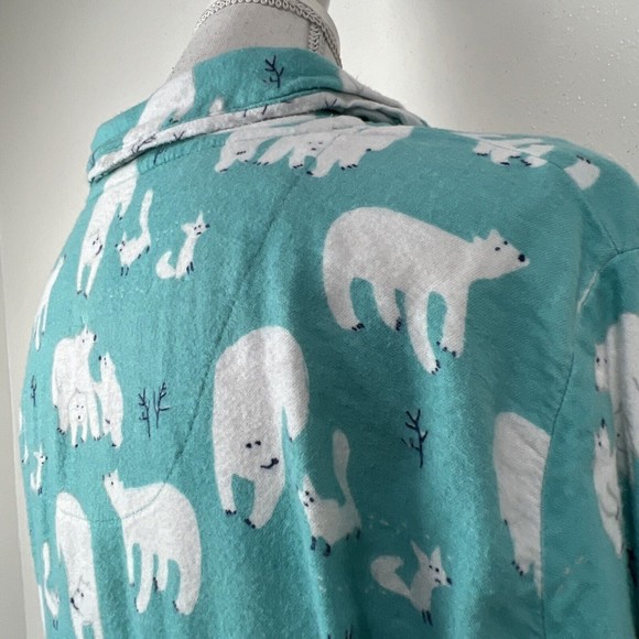 Munki Munki Pajama Top Women Small Sleep Button Up Long Sleeve Polar Bear Fleece - Picture 14 of 15